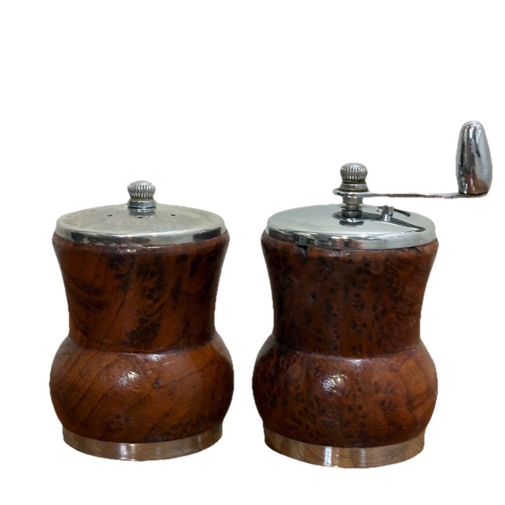 Salt & Pepper Mill Grinder George S. Thompson Vintage MCM Burl Wood